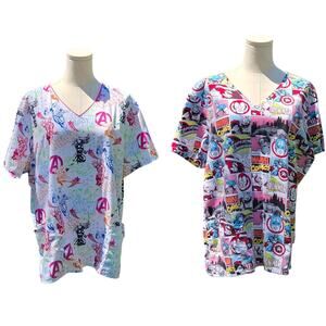 Set Of Two Marvel Avengers Medical Nursing Scrub Tops Womens Size XL